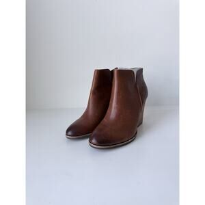 Kork-Ease Leather Ankle Boots Block Heel 3.5 In Zipper Booties Size 9 Brown